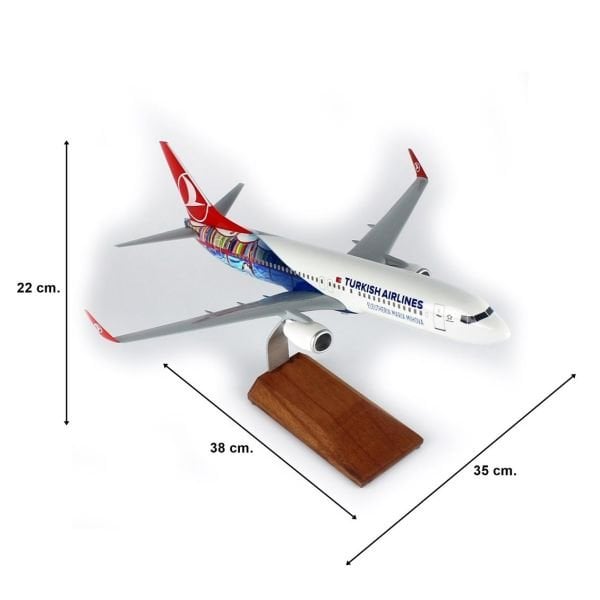 THY015 1/100 Ölçek, THY San Francisco Logolu B737-800 Yolcu Uçağı, Sergilemeye Hazır Ahşap Standlı Model