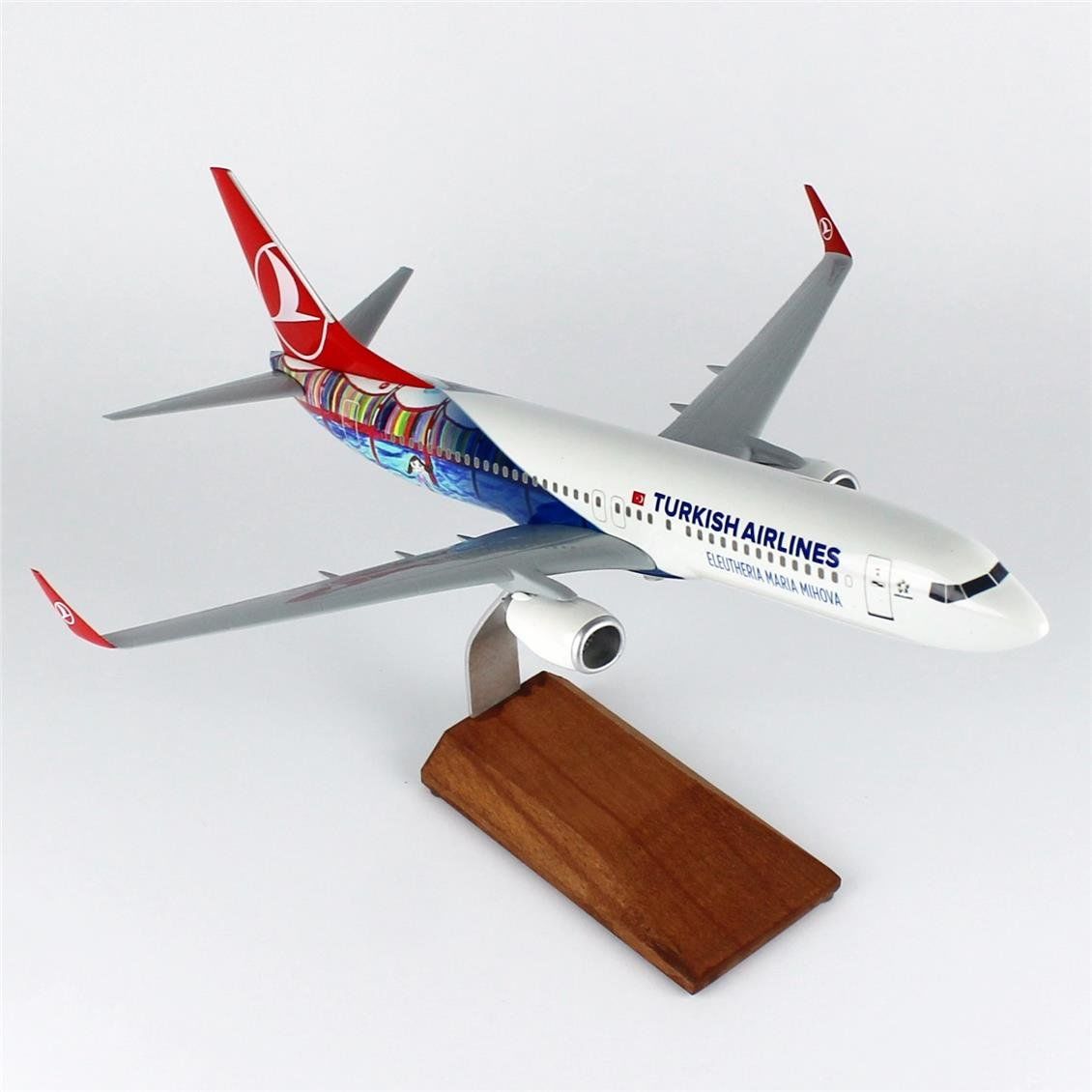 THY015 1/100 Ölçek, THY San Francisco Logolu B737-800 Yolcu Uçağı, Sergilemeye Hazır Ahşap Standlı Model
