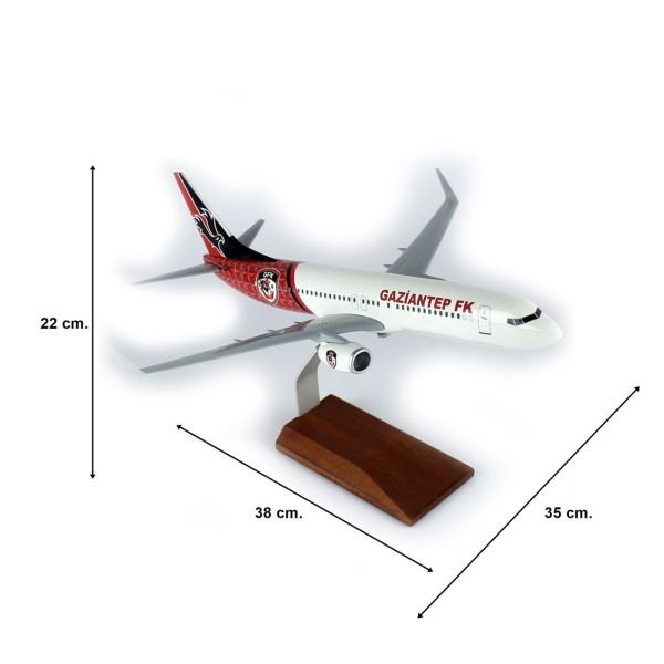 THY017 1/100 Ölçek, THY Gaziantep Spor Logolu B737-800 Yolcu Uçağı, Sergilemeye Hazır Ahşap Standlı Model