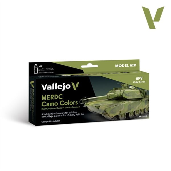 Vallejo 71202 8x18 ml. MERDC Camo Colors, Model Air Serisi Model Boyası Seti