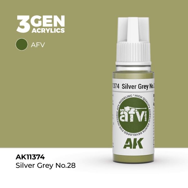 AK 11374 17 ml. Silver Grey No.28, AFV Serisi 3GEN Akrilik Model Boyası
