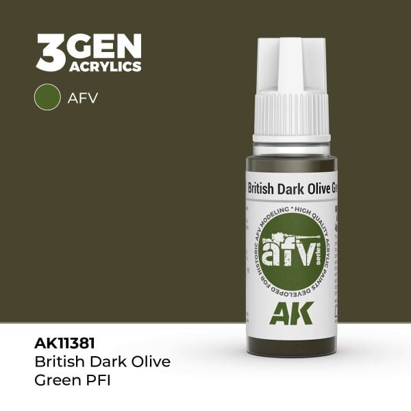AK 11381 17 ml. British Dark Olive Green PFI, AFV Serisi 3GEN Akrilik Model Boyası