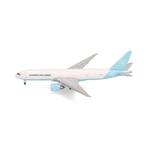 Herpa 538305 1/500 Ölçek, Maersk Hava Kargo Boeing 777F, OY-MAC (Maersk Swan), Metal, Sergilemeye Hazır Model Nakliye Uçağı