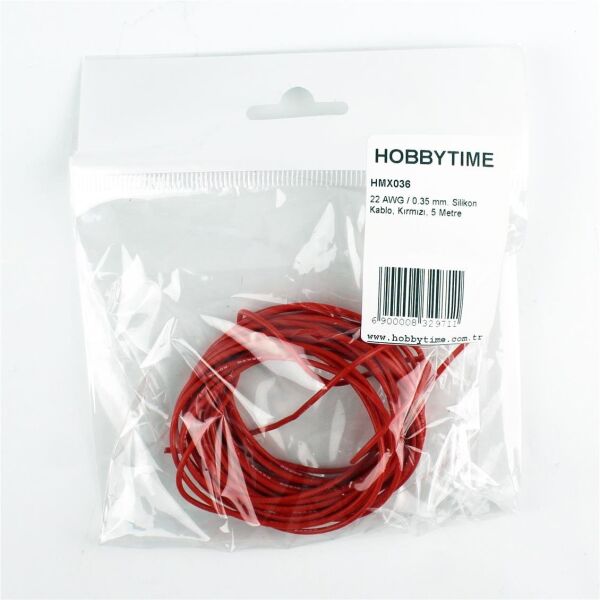 22 AWG / 0.35 mm. Silikon Kablo, Kırmızı, 5 Metre