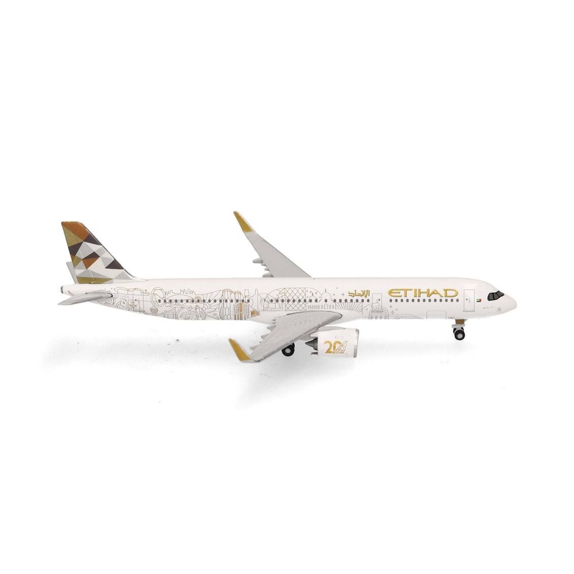 Herpa 538473 1/500 Ölçek, Etihad Havayolları Airbus A321neo (20th anniversary) A6-AEN, Metal, Sergilemeye Hazır Model Yolcu Uça