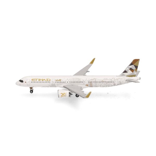 Herpa 538473 1/500 Ölçek, Etihad Havayolları Airbus A321neo (20th anniversary) A6-AEN, Metal, Sergilemeye Hazır Model Yolcu Uça