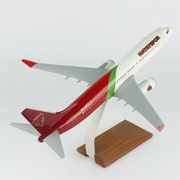 THY036 1/100 Ölçek, THY Hatay Spor Logolu B737-800 Yolcu Uçağı, Sergilemeye Hazır Ahşap Standlı Model