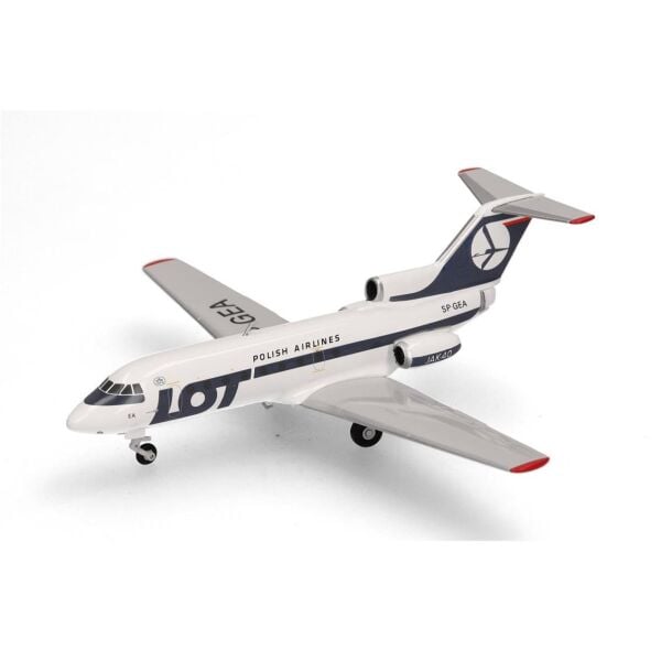 Herpa 573139 1/200 Ölçek, LOT Polonya Havayolları Yakovlev Yak-40, SP-GEA, Metal, Sergilemeye Hazır Model Yolcu Uçağı