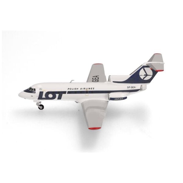 Herpa 573139 1/200 Ölçek, LOT Polonya Havayolları Yakovlev Yak-40, SP-GEA, Metal, Sergilemeye Hazır Model Yolcu Uçağı