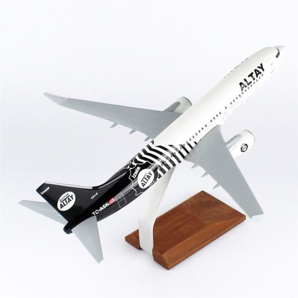 THY037 1/100 Ölçek, THY Altay Spor Logolu B737-800 Yolcu Uçağı, Sergilemeye Hazır Ahşap Standlı Model