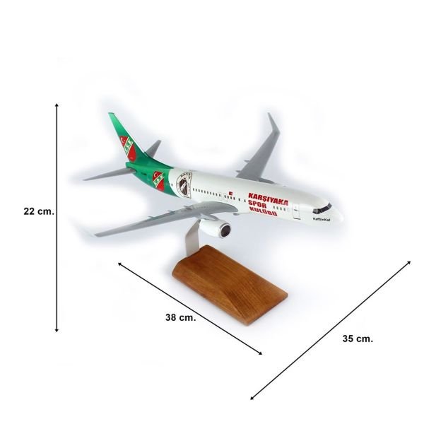 THY038 1/100 Ölçek, THY Karşıyaka Spor Logolu B737-800 Yolcu Uçağı, Sergilemeye Hazır Ahşap Standlı Model