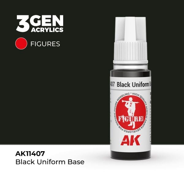 AK 11407 17 ml. Black Uniform Base, Figür Serisi 3GEN Akrilik Model Boyası