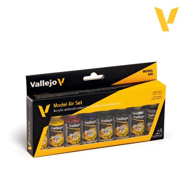 Vallejo 71174 8x18 ml. Basic Colors, Model Air Serisi Model Boyası Seti