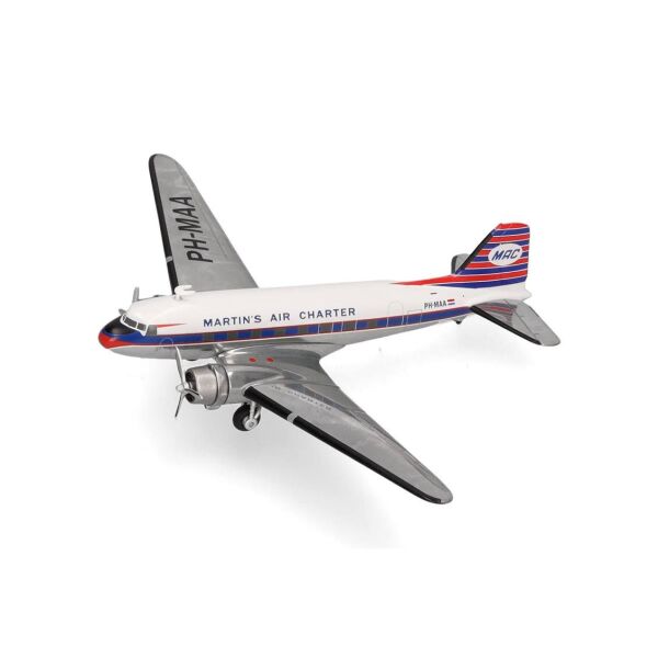 Herpa 573566 1/200 Ölçek, Martin's Air Charter Douglas DC-3, PH-MAA, Metal, Sergilemeye Hazır Model Yolcu Uçağı