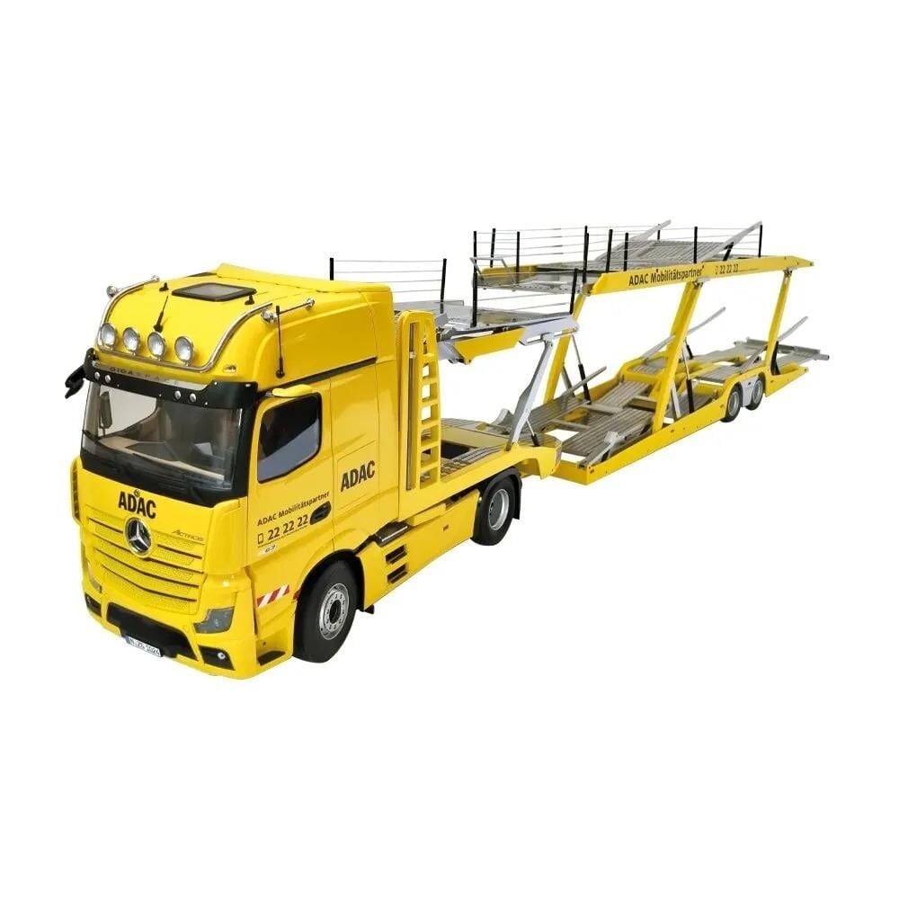 NZG 1025/02 1/18 Ölçek, LOHR 6 lı Araç Taşıma Dorsesi ve Mercedes-Benz Actros Çekici (ADAC), Sergilemeye Hazır Metal Model