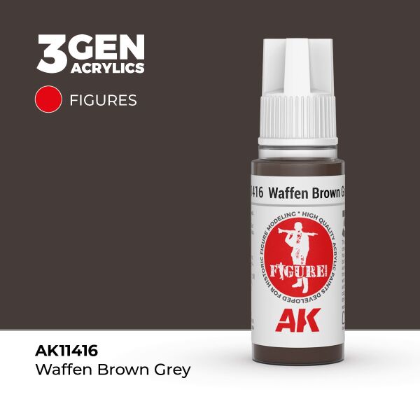 AK 11416 17 ml. Waffen Brown Grey, Figür Serisi 3GEN Akrilik Model Boyası