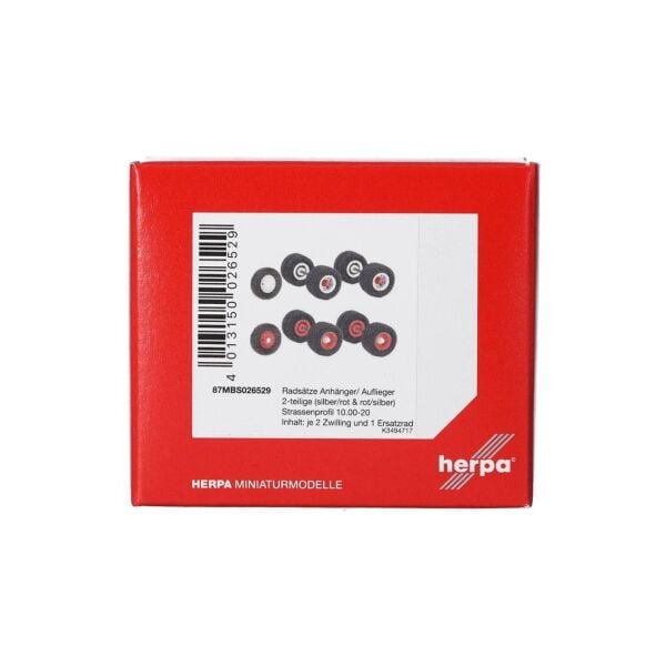 Herpa 87MBS026529 1/87 Ölçek, RS Treyler Tekerlek Seti, 2 Parçalı Jantlar, Kırmızı ve Beyaz 2 set
