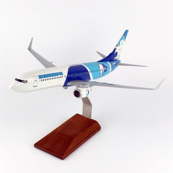 THY050 1/100 Ölçek, THY Erzurum Spor Logolu B737-800 Yolcu Uçağı, Sergilemeye Hazır Ahşap Standlı Model