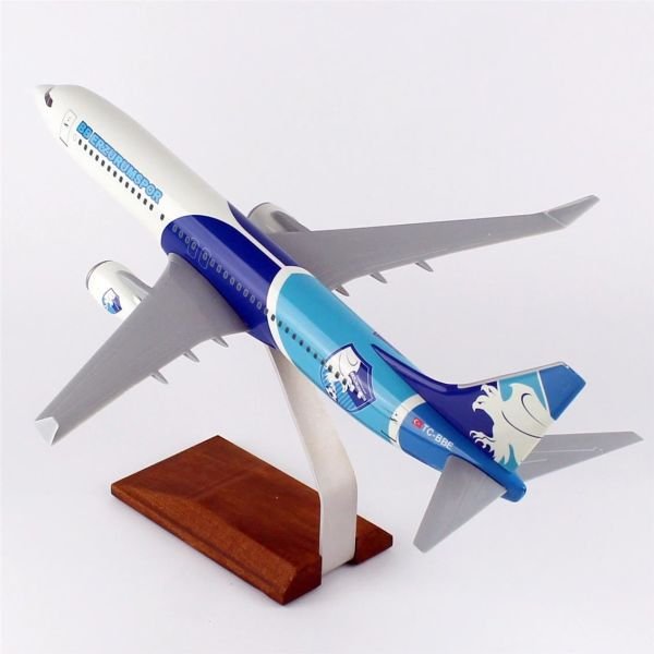 THY050 1/100 Ölçek, THY Erzurum Spor Logolu B737-800 Yolcu Uçağı, Sergilemeye Hazır Ahşap Standlı Model
