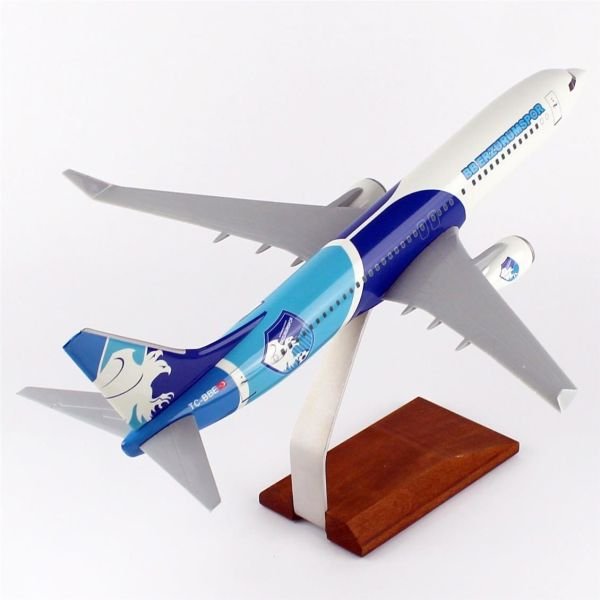 THY050 1/100 Ölçek, THY Erzurum Spor Logolu B737-800 Yolcu Uçağı, Sergilemeye Hazır Ahşap Standlı Model