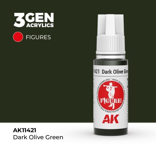 AK 11421 17 ml. Dark Olive Green, Figür Serisi 3GEN Akrilik Model Boyası