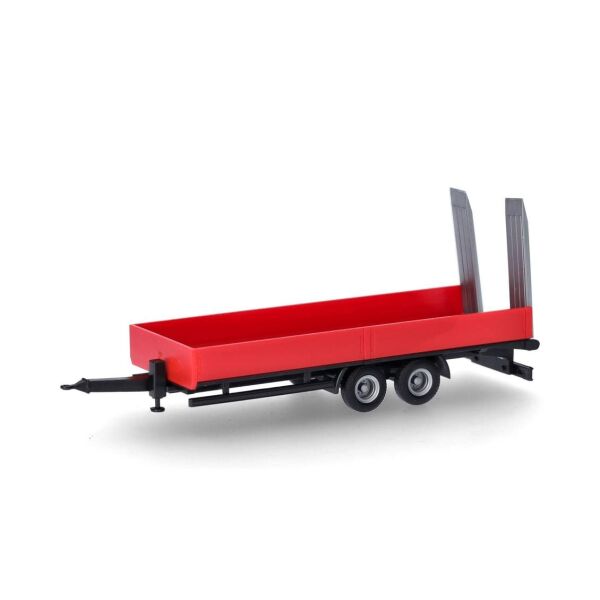 Herpa 076913-002 1/87 Ölçek, Alçak Kasalı, Rampalı, Araç Yükleme Römorku, Kırmızı, Sergilemeye Hazır Model Araç