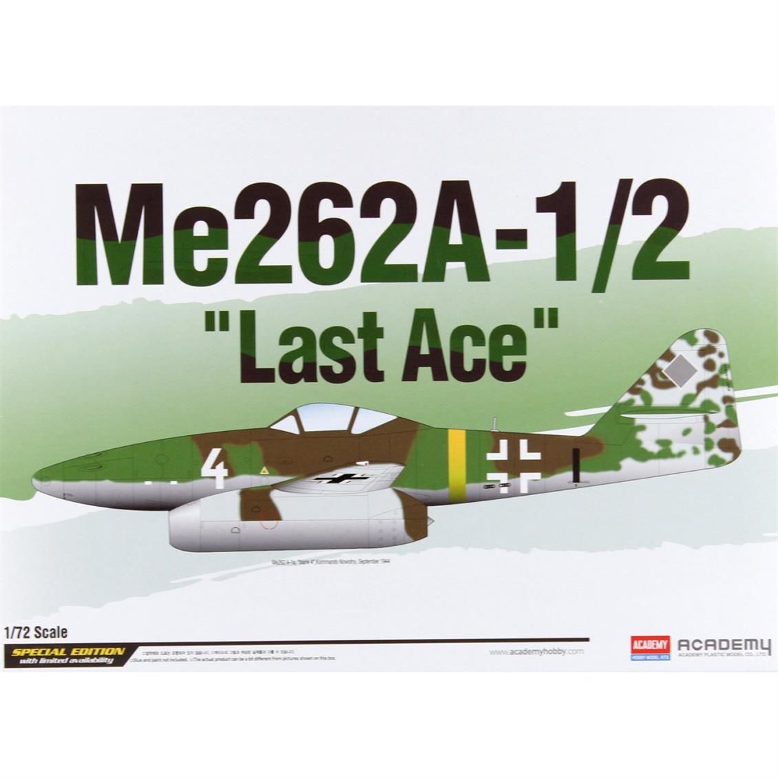 Academy 12542 1/72 Ölçek, Me262A-1/2 (Last Ace) Special Edition Savaş Uçağı, Plastik Model kiti