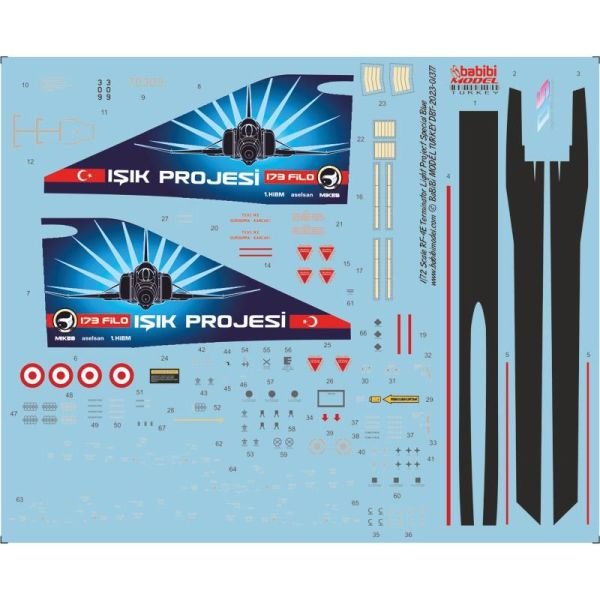 Babibi DBT-01377 1/72 Ölçek, RF-4E Terminator Işık Projesi Özel Boyama Decal Set Kırmızı, Dekal Çıkartma