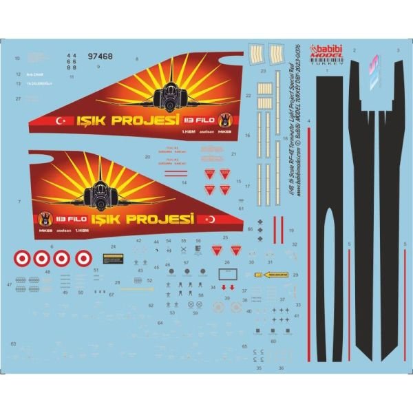 Babibi DBT-01376 1/48 Ölçek, RF-4E Terminator Işık Projesi Özel Boyama Decal Set Kırmızı, Dekal Çıkartma