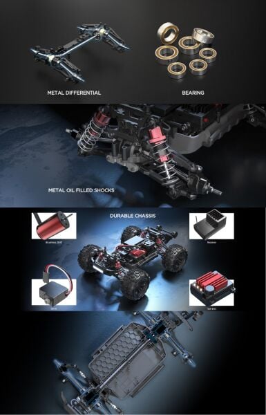 MJX 1/16  Hyper GO 16209 4x4 Fırçasız (Brushless) Motor ve Escli, 2.4 Ghz. Uzaktan Kumandalı Arazi Aracı