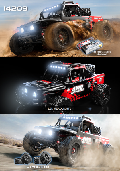 MJX 1/14 Hyper GO 14209 4x4 Fırçasız (Brushless) Motor ve Escli, Su Geçirmez (Waterproof) 2.4 Ghz. Uzaktan Kumandalı Arazi Aracı +2 Adet Alt Salıncak, 2 Adet Üst Salıncak, 4 Adet Süspansiyon Yayı