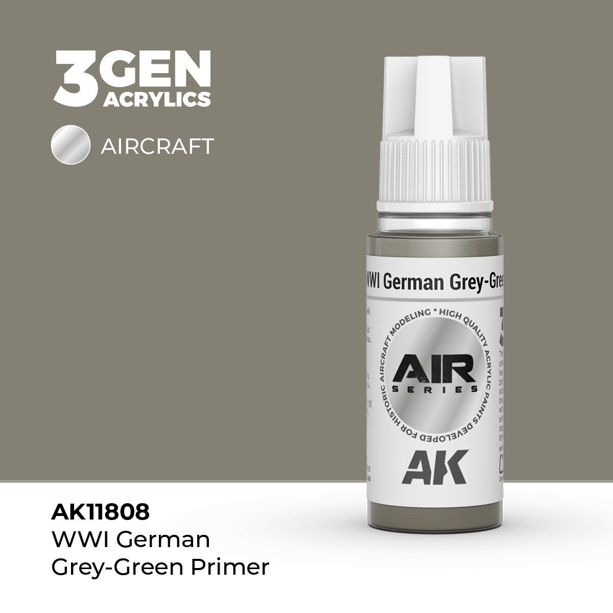 AK 11808 17 ml. WWI German Grey-Green Primer, Aircraft Serisi 3GEN Akrilik Model Boyası