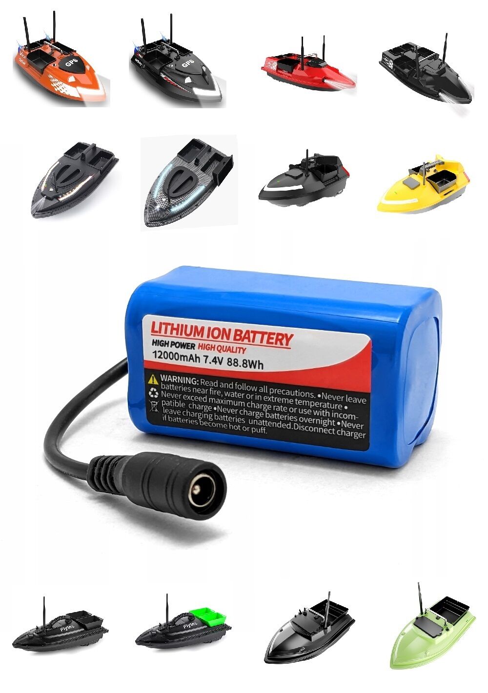 12000Mah Tüm Balık, Sazan Yemleme Teknesi ve Botlarına Uyumlu Batarya