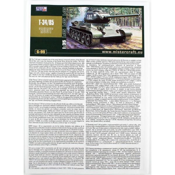 Mistercraft G095 1/35 Ölçek, T-34/85 Ana Muharebe Tankı, Plastik Model kiti