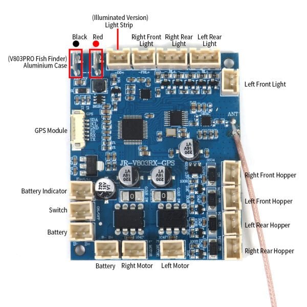 Flytec V803 Pro 500M GPS'li, Balık Yemleme Teknesi Devre Kartı