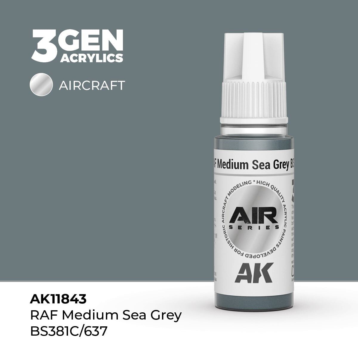 AK 11843 17 ml. RAF Medium Sea Grey BS381C/637, Aircraft Serisi 3GEN Akrilik Model Boyası