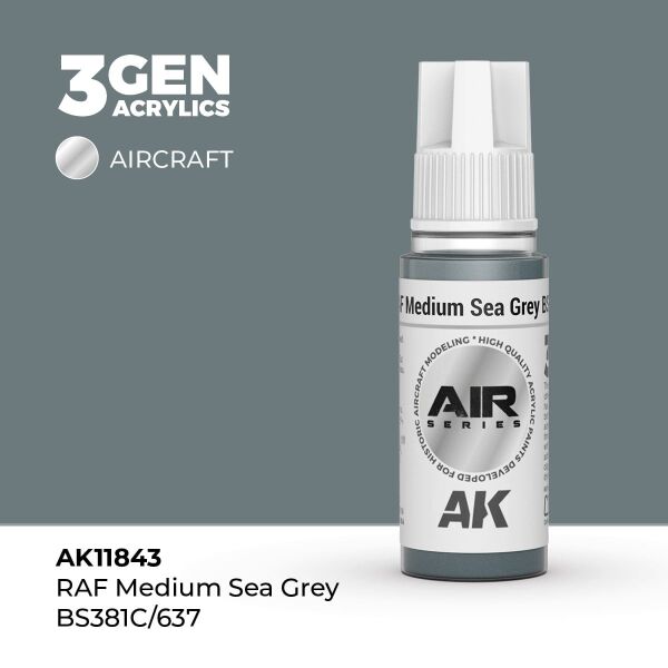 AK 11843 17 ml. RAF Medium Sea Grey BS381C/637, Aircraft Serisi 3GEN Akrilik Model Boyası