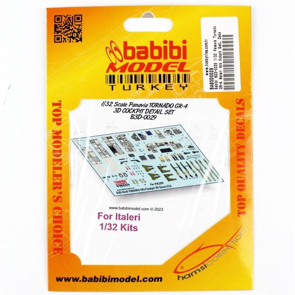 Babibi BD3-0029 1/32 Ölçek, Panavia Tornado GR-4 Italeri İçin Kokpit Seti, Dekal Çıkartma