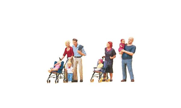 Preiser 10494 1/87 Ölçek, Ebeveynler ve Çocuklar, Boyanmış Plastik Figürleri, 6 Adet