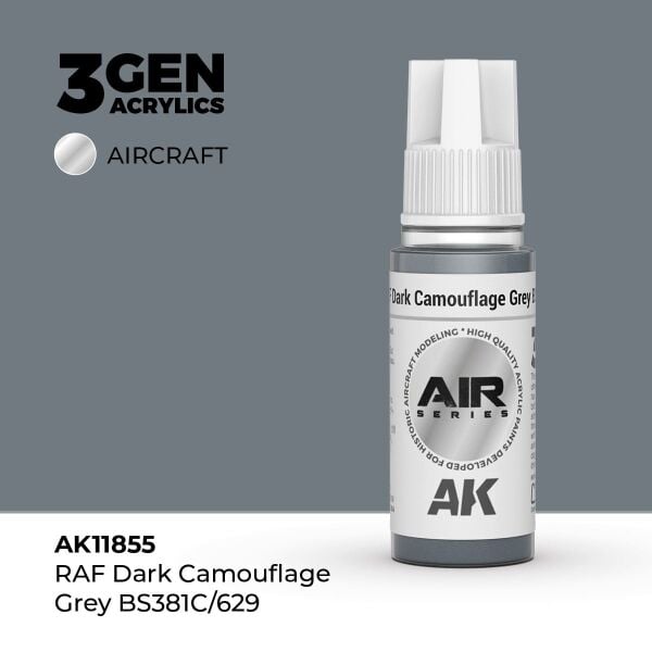 AK 11855 17 ml. RAF Dark Camouflage Grey BS381C/629, Aircraft Serisi 3GEN Akrilik Model Boyası