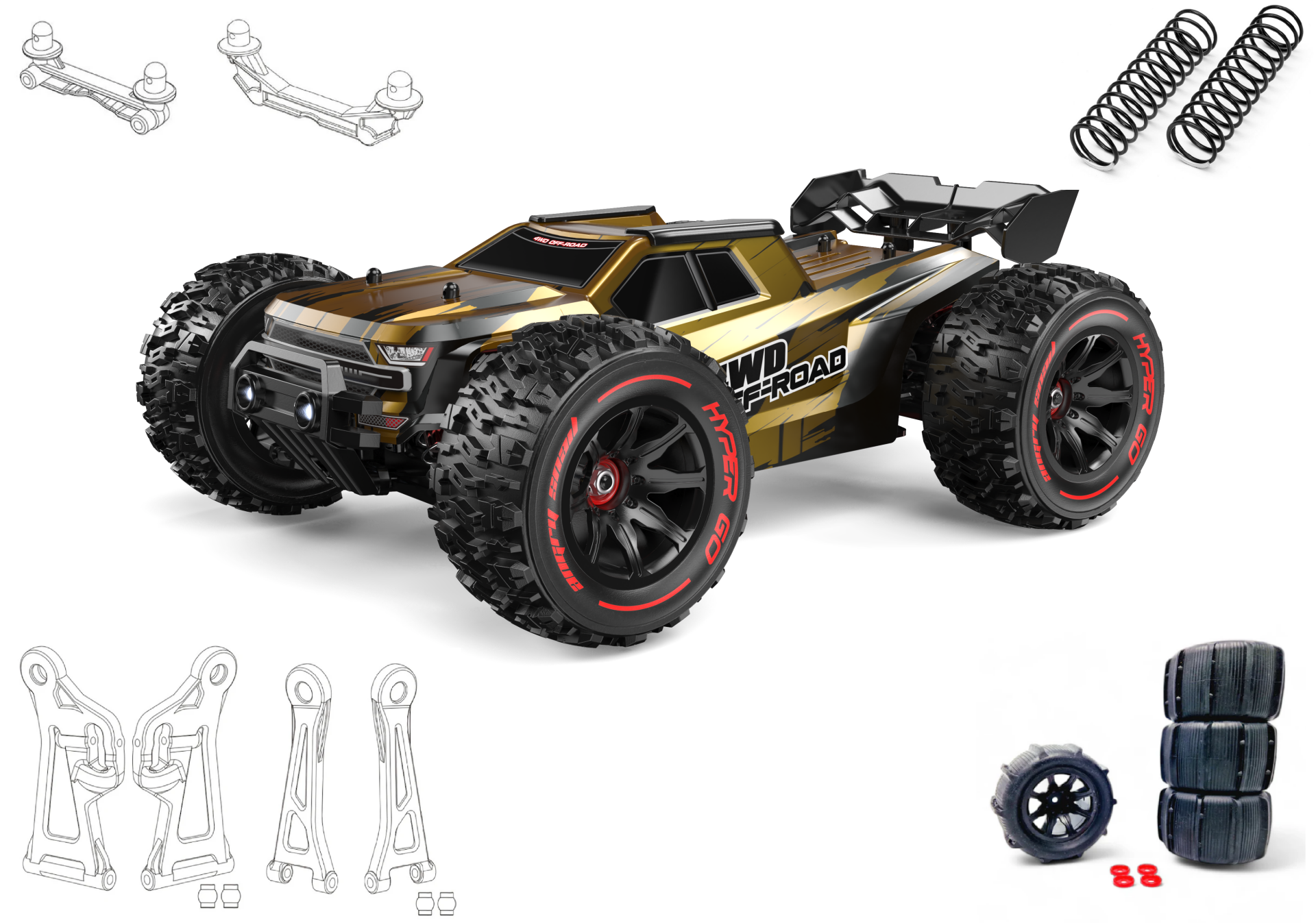 MJX 1/14 Hyper GO 14210 4x4 Fırçasız (Brushless) Motor ve Escli, Su Geçirmez (Waterproof) 2.4 Ghz. Uzaktan Kumandalı Arazi Aracı +Full Paket