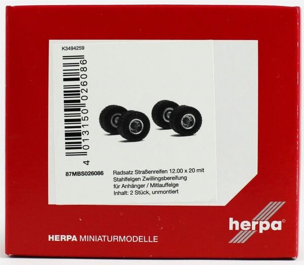 Herpa 87MBS026086 1/87 Ölçek, Çelik Jantlı 8 Tekerlek ve 2 Aks