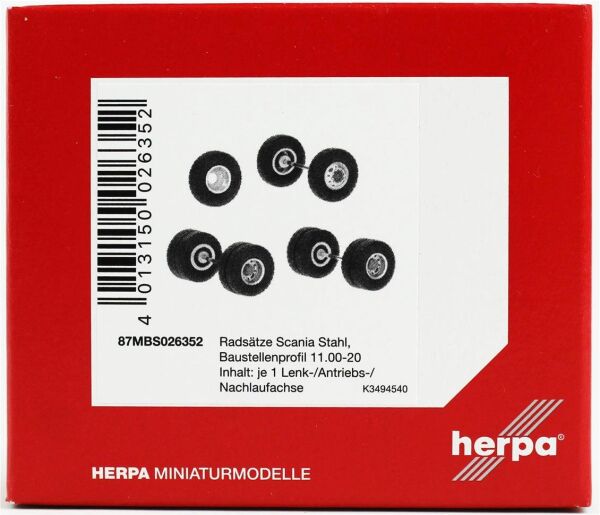 Herpa 87MBS026352 1/87 Ölçek, Scania Vabis için Çelik Jantlı 11 Tekerlek ve 3 Aks