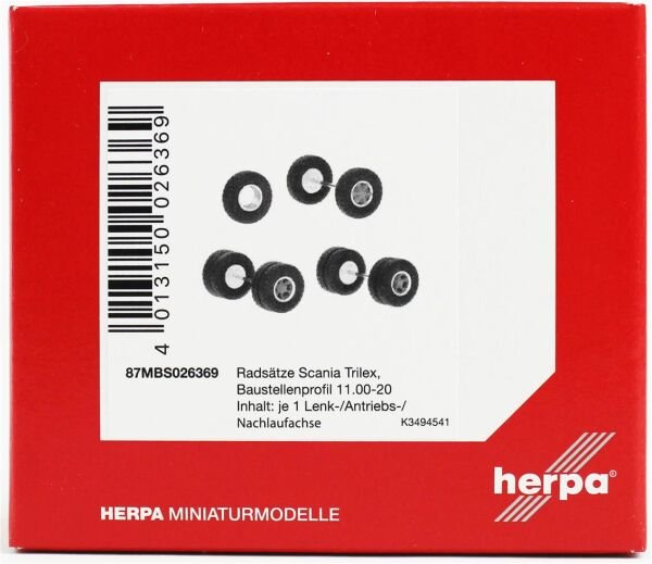 Herpa 87MBS026369 1/87 Ölçek, RS Scania Vabis Trilex için Jantlı 11 Tekerlek ve 3 Aks