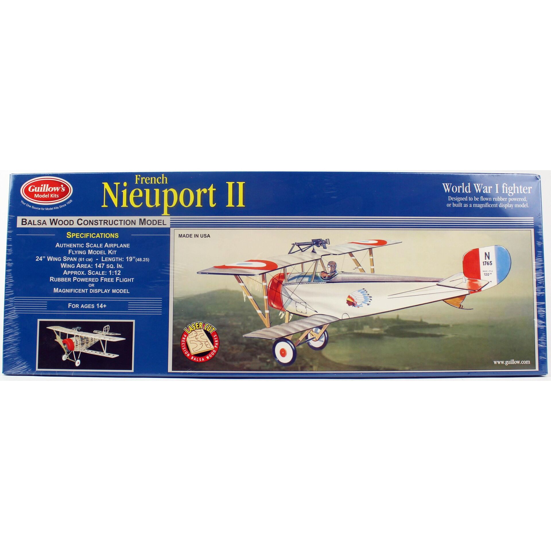 Guillow's 203 1/12 Ölçek, Nieuport II, 60cm, Laser Kesim, Balsa, Serbest Uçuş Model Kiti