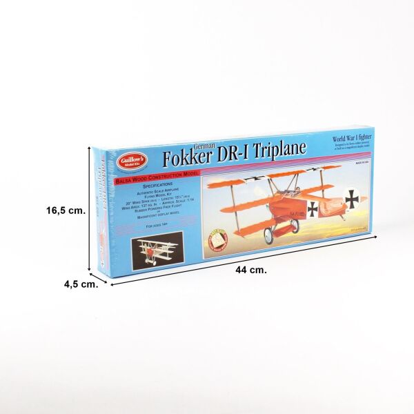 Guillow's 204 1/16 Ölçek, Fokker Triplane, 50cm, Laser Kesim, Balsa, Serbest Uçuş Model Kiti