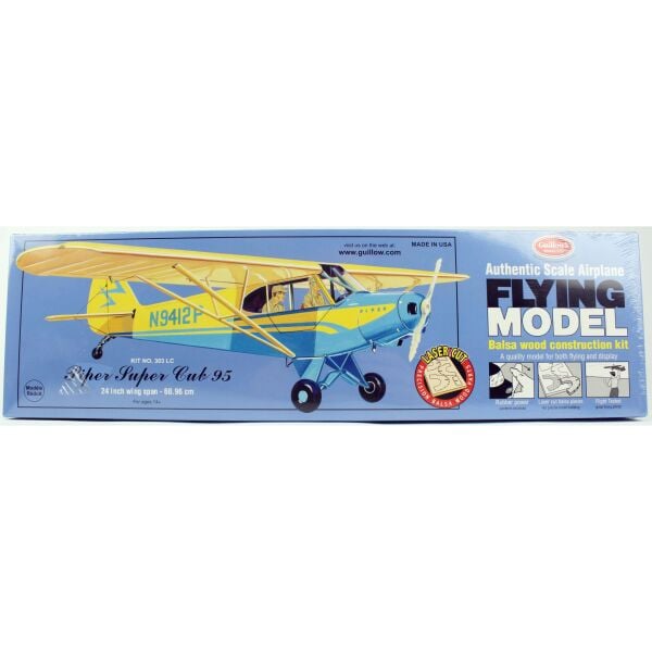 Guillow's 303 1/18 Ölçek, Piper Cub 95, 60cm, Laser Kesim, Balsa, Serbest Uçuş Model Kiti