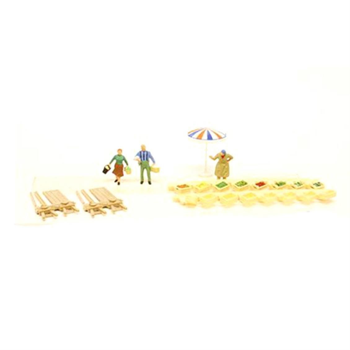 Preiser 10056 1/87 Ölçek, Pazar tezgahı,Satcı ve Müşteriler, Boyanmış Plastik Figürleri, 6 Adet
