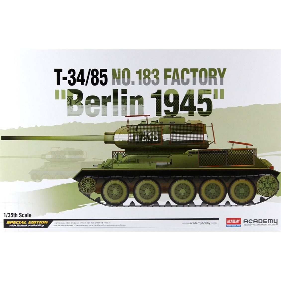 Academy 13295 1/35 Ölçek, T-34/85 No.183 Factory Berlin 1945 Tankı, Plastik Model kiti