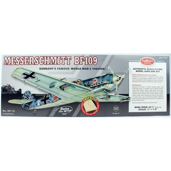 Guillow's 401 1/16 Ölçek, Messerschmitt, 63cm, Laser Kesim, Balsa, Serbest Uçuş Model Kiti